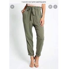 New! Size Small. Olive Green Paper Bag Style Pants. Has Front Pockets, Tie Belt Waist. Definitely Need To Be Steamed Or Ironed As They Have Been Folded Up In A Drawer. But Still Brand New! Perfect Fall Piece! Green Paperbag Waist Pants For Spring, Trendy Green Bottoms With Tie Waist, Casual Paperbag Waist Khaki Pants, Casual Khaki Paperbag Waist Pants, Green Paperbag Waist Pants For Summer, Trendy Green Bottoms With Paperbag Waist, Casual Green Bottoms With Tie Waist, Green Paperbag Waist Bottoms For Spring, Green Paperbag Waist Bottoms For Day Out