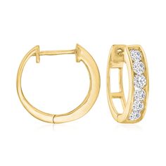 Ross-Simons - .75ct t. w. Diamond Huggie Hoop Earrings in 14kt Yellow Gold. 1/2". The perfect pair - these huggie hoop earrings glitter with .75 ct. t. w. round brilliant-cut diamonds in a just-right size that you'll wear nonstop. Crafted in sunny 14kt yellow gold. Hanging length is 1/2". Hinged post, diamond huggie hoop earrings. Diamond birthstones are the perfect gift for April birthdays. Hoop Earrings Diamond, Diamond Birthstone, Fine Jewelery, Earrings Diamond, Diamond Hoop Earrings, Huggie Hoop Earrings, Fine Jewellery Earrings, Round Brilliant Cut Diamond, Repurpose