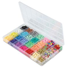 a plastic box filled with lots of different colored beads