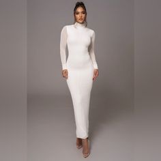 Ivory Knit Dress New With Tags White Bodycon Midi Sweater Dress, White Bodycon Sweater Dress Midi Length, White Bodycon Midi Length Sweater Dress, Long Fitted White Sweater Dress, White Fitted Long Sweater Dress, White Bodycon Midi Dress For Winter, Chic Fitted White Sweater Dress, Chic White Fitted Sweater Dress, White Bodycon Sweater Dress For Winter