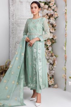 Gypsy Teal Silk Thread Embroidery, Afghan Dress, Pearl Work, Designer Outfit, Velvet Shawl, Printed Dupatta, Salwar Kamiz, Pakistan Fashion, Pure Chiffon