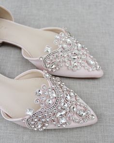 Rhinestone Applique Embellishments, Nature Inspired Wedding Ring, Sparkle Flats, Wedding Shoes Flats, Rhinestone Flats, Wedding Flats, Pink Flats, Pointy Toe Flats, Rhinestone Appliques