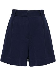 navy blue stretch-design high-waisted belt loops concealed front fastening two side slit pockets two rear jetted pockets thigh-length Void State, 2024 Halloween, Work Shorts, Short Outfits, Heathers, Navy Blue, High Waisted, Navy, Halloween