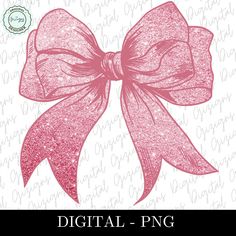 a pink bow with glitters on it and the words digital - png overlay