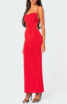 Sultry style is all yours in this head-turning maxi dress that fastens at the open back with slender ties. Ties at back Square neck 95% polyester, 5% spandex Machine wash, line dry Imported Visionary Fashion, Open Back Maxi Dress, Choker Dress, Red Maxi, Red Fits, Swimwear Dress, Dance Dresses, Nordstrom Dresses, Square Neckline