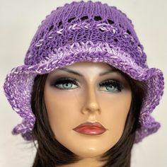 I Designed And Hand Knitted This Cotton Brim Hat, Beanie, Cap. Purpke Top And Stonewashed Purple / Lilac Brim . Hand Knitted In Lace And Solid Combination Style. Bottom Of The Hat Has A Braided Tie Going Through That Allows You To Adjust Fit As Desired. Decorative Beads On The Ends Of The Tie. Great Spring & Summer Trendy Cotton Slouch Hat! Designed And Hand Knitted In California, Usa. See All Of My Original Designs Four Seasons Trendy Quality Hand Knits Listed Under “ Hand Knits 2 Love” In My B Knit Beach Hat, One Size Fits Most, Knit Beach Hats, One Size Spring Crochet Knit Hat, Casual Knit Beach Hats, Purple Knitted Beanie Hat, Handmade Purple Crochet Hat For Spring, Adjustable Purple Yarn Crochet Hat, Adjustable Purple Crochet Yarn Hat, Purple Crochet Hat For Spring