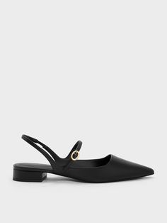 These understated Mary Janes feature subtle but visually captivating design elements. Apart from the iconic straps across the vamps, these slingback flats are detailed with a cylindrical buckle that is embossed with our brand logo. In black, they will be a timeless and classic pair you can always count on. Style them with tailored shorts and a linen button-down shirt for a casual-chic weekend outfit. Classic Flat Shoes, Casual Elegant Shoes Women, Designer Mary Janes, Casual Black Shoes, Work Shoe, Designer Brands, Flats Shoes, Slingbacks, Classy Flats