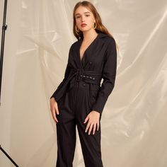 Beautiful Black Jumpsuit With Belt. Just Ordered This And It Came In Too Big For Me But It Is The Perfect Black Jumpsuit! Button Front Details Make This The Perfect Night Outfit. Chic Pantsuit With Suit Collar For Night Out, Black Button-up Jumpsuit For Work, Elegant Buttoned Jumpsuits And Rompers For Party, Fitted Pantsuit With Button Closure For Party, Chic Black Suit, Chic Black Suit With Button Closure, Chic Button-up Jumpsuits And Rompers For Work, Black Fitted Button-up Jumpsuits And Rompers, Chic Fitted Belted Suit