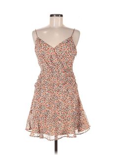 All in Favor Casual Dress Size: Medium Orange Dresses - used. No Fabric Content, Mini, Plunge, Floral, Short, Sleeveless | All in Favor Casual Dress: Orange Floral Dresses - Size Medium Flirty V-neck Sleeveless Dress For Spring, Flirty Mini Dress With Surplice Neckline For Summer, V-neck Lined Sundress For Date Night, Sleeveless Ruched Sundress For Date Night, Ruched V-neck Sundress, Flowy Sleeveless Ruched Mini Dress, Ruched V-neck Sundress Mini Dress, Flowy Sleeveless Mini Dress With Ruched Detail, Flowy Sleeveless Mini Dress With Lining