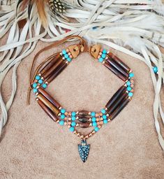 Native Hairpipe Choker with Arrowhead - Handmade - Native American Indian style - Traditional - choose 2 or 3 rows - Hatchet, Diamond Concho