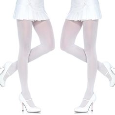 White To Waist Tights. Fits: 90-160 Lbs Tights Material: 100% Nylon 7300 V White Skirt White Tights, White Pantyhose Outfit, Tights Outfits Leggings, Arthur Halloween, Dw Arthur, Aziraphale Cosplay, Short Sparkly Dresses, White Rabbit Costumes, Pantyhose Outfit