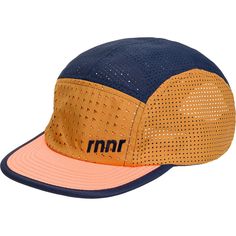 an orange and blue hat with the word nmr on it's front side