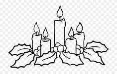 three candles with holly leaves on the top and one candle in the middle, black and white