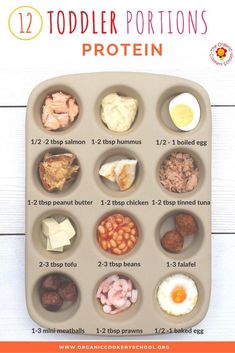 the 12 toddler portions are shown in an egg tray