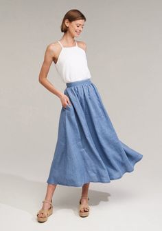 Linen Maxi Skirt Shay | Linen Handmade Studio Relaxed Ruffled Maxi Skirt For Day Out, Spring Flowy Flared Maxi Skirt, Flared Maxi Skirt With Ruffles For Day Out, Spring Maxi Dress With Full Skirt, Chic Ruffled Maxi Length Skirt, Gathered Maxi Skirt For Day Out, Chic Ruffled Maxi Skirt, Chic Flowy Flared Skirt Bottoms, Flowy Wide Leg Maxi Skirt For Spring