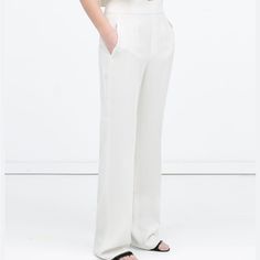 New With Tags White Pants White Wide-leg Pantsuit With Pockets, White Wide Leg Pantsuit With Pockets, Chic Pantsuit With Pockets, Chic Pantsuit With Trousers And Pockets, White High Waist Wide Leg Work Pants, White High Waist Wide Leg Pants For Work, White Wide-leg Workwear Bottoms, Classic White Wide Leg Pants, Classic White Wide-leg Pants