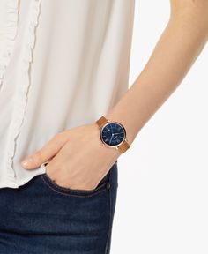 Taking inspiration from the natural world, this satin blue and brown leather Jacqueline watch by Fossil has restrained rose gold-tone accents. Brown Leather Strap Watch, The Natural World, Leather Strap Watch, Brown Leather Strap, Blue And Brown, Natural World, Leather Watch, Fossil, Leather Straps