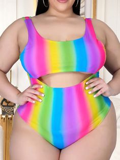 Plus Size Two Piece Rainbow Top + Skirt Suit Beach Swimsuits Sleeveless Stretch Multicolor One Piece, Sleeveless Cutout Swimwear For Beach Party, Multicolor Sleeveless One Pieces For The Beach, Multicolor Sleeveless One Pieces For Beach, Multicolor Sleeveless One Piece For Beach Season, Beach Party Cutout Sleeveless Swimwear, Sleeveless Multicolor One Pieces For Beach, Multicolor Sleeveless One-piece For Beach Season, Multicolor Sleeveless Tankini For Summer