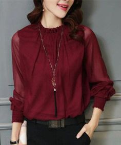 Gender:Women Sleeve Style:Regular Collar:Stand Style:Office Lady Sleeve Length(cm):Full Material:Polyester,Cotton,Acrylic Clothing Length:Regular Pattern Type:Solid Fabric Type:Chiffon Model Number:32746 Decoration:Button Size:M L XL 2XL Style:Fashion Fall Blouse With Sheer Sleeves For Layering, Non-stretch Tops With Sheer Sleeves, Fall Non-stretch Blouse, Elegant Non-stretch Chiffon Blouse, Chiffon Tops For Fall Workwear, Chiffon Tops For Work In Fall, Casual Chiffon Blouse For Fall, Chiffon Blouse For Workwear, Chiffon Long Sleeve Tops