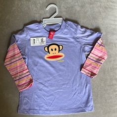 Nwt Long Sleeve Small Paul Tee Julius The Monkey Lavender With Pink Striped Arms Bin3 Elliana Aesthetic, Lisa Frank Shirt, Julius The Monkey, Paul Frank Monkey, Heisei Retro, Clothes Game, Silly Clothes, Monkey Shirt, Paul Frank