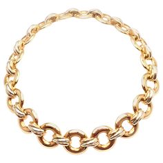 18k Multi Color Gold Round Link Trinity Choker Necklace by Cartier. Details: Length: 16'' Width: 21mm Weight: 131.4 grams Stamped Hallmarks: Cartier, 750, 1996, D(*Serial Omitted*) *Free Shipping within the United States* YOUR PRICE: $23,000 T2609mmldd Necklaces Choker, Vintage Choker Necklace, Rings Luxury, Vintage Choker, Gold Choker Necklace, Gold Choker, Vintage Jewels, Choker Necklaces, Link Necklace