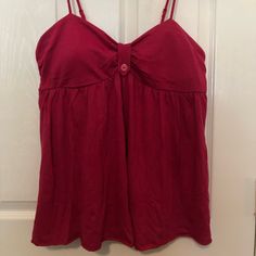 One Step Up Fuchsia Bow Tank Size Xl Button Detail In Front Adjustable Spaghetti Straps Elastic Back Pink Buttoned Tops For Loungewear, Pink Cotton Buttoned Top, Red Button Tops For Daywear, Red Buttoned Tops For Daywear, Button Detail, First Step, Step Up, Spaghetti Strap, Spaghetti