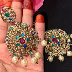 Multicolored Polki Earrings. It’s Good For Wedding, Bridal, Any Other Occasion. Stones Are Shiny. Super Cute. Never Got Chance To Wear It Elegant Multicolor Kundan Chandbalis, Multicolor Fusion Earrings For Party, Fusion Style Multicolor Party Earrings, Multicolor Fusion Style Party Earrings, Elegant Multicolor Jhumkas For Festive Occasions, Elegant Multicolor Jhumkas For Parties, Elegant Multicolor Chandbali Bridal Earrings, Elegant Multicolor Jhumkas For Celebration, Elegant Multicolor Stone Work Chandbalis