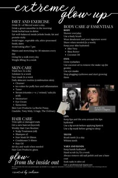 Extreme Glow Up Checklist x Taylor Hill | based on clean girl and that girl aesthetic | diet, exercise, workout routine, skin care, hair care, body care and other essentials (eyes, eyebrows, lips, teeth, fashion and style)   #glowup #adrianalima #healthylifestyle #diet #skincare #haircare #nailcare #fashion   Created by Sabrina  For credit or removal DM Skincare Glow Up Tips, Massive Glow Up, Taylor Hill Workout, Glow Up Diary, 3 Month Glow Up, Model Skincare Routine, Glowup Checklist, Glow Up Aesthetic, Glow Up Guide