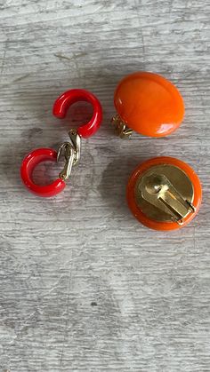 Red Hoop Earrings, Disk Earrings, Disc Earrings, Earrings Red, Pumpkin Orange, Vintage Earrings, Clip On Earrings, Cherry