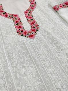 Item Overview ATHARVA Hand Embroidered Salwar Kameez/Chikankari Work/White/Georgette Shirt/Chiffon Dupatta/Border Embro/Custom Stitch Unstitch/Gift Dno. GE9069 Fabric: * Shirt: Georgette 2.5 Mts, * Dupatta: Georgette Dupatta with Embroidery on border/Bootis All Over * Bottom: Santoon Taffeta 2.5 Mts. Excusive Hand Embroidered Party Wear Punjabi Suit. 🌷CUSTOMIZATION (No Extra Charges) * Fabrics Customization: Designs Can be made in different Fabrics. *Color Customization: Designs Can be made in Intricate Embroidered Georgette Kurta, Designer White Churidar With Floral Embroidery, White Churidar With Floral Embroidery For Designer Wear, White Churidar With Floral Embroidery For Designer Occasions, Navratri Georgette Kurta With Embroidered Border, White Floral Embroidered Churidar For Designer Wear, Semi-stitched White Churidar With Floral Embroidery, White Churidar With Floral Embroidery For Eid, Traditional Georgette Kurta With Embroidered Border