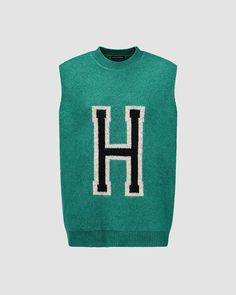 Details: Knitted vest with letter H designTop Length: NormalSleeve Length: SleevelessMaterials:95% Polyester + 5% Spandex Letter H Design, H Design, Pants Details, Letter H, Knitted Vest, Cargo Pant, Crop Top Blouse, Knitwear Cardigan, Knit Vest