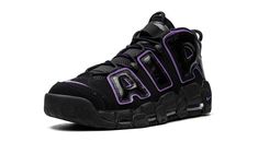 The Nike Air More Uptempo “Action Grape” is a unique black-and-purple colorway of Scottie Pippen’s former signature shoe.  The Air More Uptempo was worn by Pippen with the Chicago Bulls back in 1996.  Now, the retro basketball shoe is one of the most popular lifestyle sneakers in the world.  Appearing in “Action Grape,” the shoe features a mostly monochromatic black appearance, save for the purple accenting along the black leather “AIR” branding on the sides and the Swoosh logos on the toe, heel Nike Air More Uptempo 96, Nike Air Uptempo, Nike Air More Uptempo, Nike Air More, Retro Basketball Shoes, Lifestyle Sneakers, Retro Basketball, Scottie Pippen, Hype Shoes