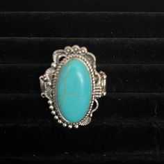 Blue Stone Ring With Stretchy Back Nickel-free Blue Turquoise Ring Bohemian Style, Nickel-free Turquoise Metal Rings, Trendy Turquoise Ring Jewelry, Trendy Turquoise Ring, Blue Open Ring Metal Jewelry, Blue Open Ring Metal Ring, Oval Nickel-free Blue Turquoise Ring, Blue Open Ring Made Of Metal, Blue Metal Open Ring Jewelry