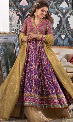 Pakistani & Indian bridal Anarkali heavy embroidered angarkha lehenga, Wedding lehenga detailing with gotta, thread, & sheesha work. Buy online in USA Aqsa Khan, Shaadi Dresses, Bridal Anarkali, Mehndi Function, Wedding Fits, Bridal Mehndi Dresses, Mehendi Outfit, Mehndi Dresses, Haldi Outfit