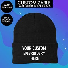 a black beanie with your custom embroidery here