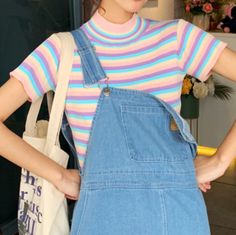 PASTEL STRIPES KNIT TOP · OCEAN KAWAII · Online Store Powered by Storenvy Pastel Long Sleeve Shirt, City Pop Aesthetic Outfits, Pastel Core Outfits, Rainbow Academia, Cute Pastel Outfit, Pastel Ootd, Tokyo Cyberpunk, Pastel Aesthetic Outfit, Cute Pastel Outfits