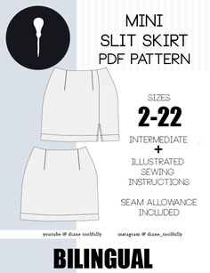 This is a pattern for a mini skirt with slit for women in PDF format. Sizes available are 2-22 or 32-52EU Now easier to distinguish sizes! There is 1 mixed print version, always print 100% There are 2 large formats for the printing centers: A1 format (2 pages but without gluing) and A0 format (single page) This is a woman's mini slit skirt pattern in PDF format, the sizes are 2-22. There are 3 print versions: the mixed format for Letter or A4 format the 2 large formats for printing center, A0 an Printing Center, Large Format, Skirt Pattern, Pdf Pattern, Mini Skirt, Mini Skirts, Bathing Beauties, Purses And Bags, Music Clothes