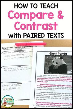 a book with text that reads how to teach compare & contrast with paired texts