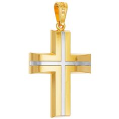 Celebrate the joyous occasion of baptism with our Christian Baptism Two-Tone Flat Cross with Inlay. This stunning cross is crafted with a beautiful two-tone finish and intricate inlay, making it a symbol of faith and commitment to God. Handcrafted in solid gold, this cross can be purchased with or without a chain. Perfect as a baptism gift from family, friends or godparents, it is a treasured keepsake that will be cherished for years to come. White Cross Necklace For First Communion, White Cross Necklace For Baptism, White Cross Pendant Necklace For Baptism, Commitment To God, Christian Baptism, Greek Icons, Arabic Jewelry, Engraved Cross, Orthodox Cross