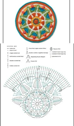 the instructions for crochet are shown in two different styles, including one with a circular