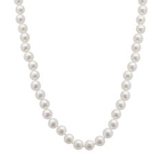 "You'll adore the elegance this Akoya cultured pearl necklace will add to any attire. Comes in a gift box. Â Limit 1 per customer.Â Necklace Details: Length: 18 in. Clasp: safety Metal: rhodium-plated 18k white gold Features: cultured pearl grading reportCultured Pearl Details: Type: Akoya Shape: round Size: 7-7.5 mm Color: whiteGemstones may have been treated to enhance their appearance. Special care may be required. Please visit our Gemstone Treatment & Special Care Guide for mor Pearl Strands Necklace, White Gold Necklace, Pearl Details, Cultured Pearl Necklace, White Gold Necklaces, Keepsake Jewelry, White Freshwater Pearl, Pearl Strands, White Gold Jewelry