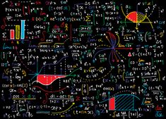 an image of a blackboard with many different types of graphs and numbers on it