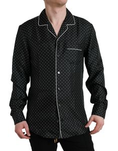 The Dolce & Gabbana Black Polka Dot Silk Long Sleeve Shirt features a timeless design with a traditional neckline, long sleeves, and a button-down closure. Model: Button down casual shirt Fitting: Regular fit Material: 100% Silk Color: Black with polka dot print Front button closure Logo details Made in Italy