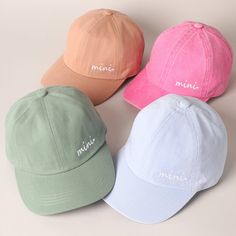 Kids Mini Embroidered Letters Baseball Cap, Stylish Casual 100% Cotton Outdoor Caps, Perfect Hat for Everyday Fashion, Adjustable Cap. It's a cool classic designed to add personal shade wherever you go! Perfect for dog walking, the beach, the gym, the pool, and everyday wear! It's fully adjustable and easy to style! ** 🧢 Detail & Features 🧢 ** - "mini" Letters Design - Embroidered Baseball Cap - Adjustable Strap Closure  - 100% Cotton *Size Detail : 5" Crown, 2 1/2" Curved Brim and  6 3/8 to 7 Casual Mini Snapback Hat With Letter Print, Casual Mini Baseball Cap With Letter Print, Trendy Hats With Letter Embroidery And Curved Brim, Everyday Cap With Letter Embroidery, Cute Cotton Baseball Cap With Letter Print, Cute Adjustable Baseball Cap With Embroidered Logo, Cute Everyday Baseball Cap, Cute Baseball Cap With Embroidered Logo And Curved Brim, Cute Hat With Letter Print And Curved Brim