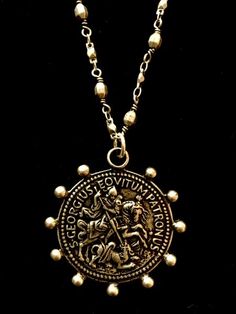 Saint George Patron Saint of Equestrians Chain Necklace  by Whispering Goddess - Gold Adventurine Necklace, St Christopher Medal, Small Clouds, Hematite Crystal, Healing Gemstones, Goddess Jewelry, Garnet And Gold, Miraculous Medal, Saint George