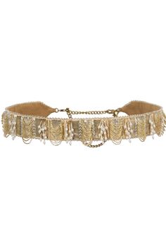 The ruched waist belt gold silver is hand embroidered with luminous gold and silver Japanese micro beads & baroque pearls in a pave’ application. Ornamental scallop tassels & wisply baroque fringes adorn the surface of this belt. Black Gold Belt, Elegant Beaded Fringe Jewelry For Festivals, Gold Jewelry With Beaded Fringe For Festival, Elegant Gold Chain Belt For Festival, Glamorous Embellished Jewelry For Festivals, Elegant Beaded Fringe Jewelry, Adjustable Bohemian Chain Belt For Party, Elegant Beaded Choker For Festivals, Embellished Gold Jewelry For Festival