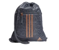 Adidas Athletic Drawstring Bag. Haul all of your essentials for the gym in style with the Adidas Alliance II Sackpack! Featuring one fabric lined pocket for media storage, dual mesh outer pockets, main compartment with ventilated air mesh to keep your gear dry. This product is part of the adidas® End Plastic Waste movement and contains recycled content,100% polyester construction, Large main compartment with drawstring closure, Features external zippered pocket and 2 mesh side pockets for added Rose Gold Nikes, Gym Backpack, Adidas Bags, Nike Bags, Grey Roses, Drawstring Bags, Grey Adidas, Athletic Fashion, Adidas Online