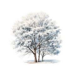 a painting of two trees in the snow