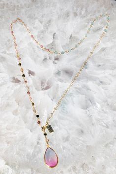 Dainty 14K gold vermeil Y multi gemstone- tourmaline, pink sapphire, apatite and labradorite necklace Gemstone Meanings, Y Necklace, Labradorite Necklace, Color Harmony, Labradorite Necklaces, Jewelry Lookbook, Natural Gifts, Rose Gold Jewelry, Gems Jewelry