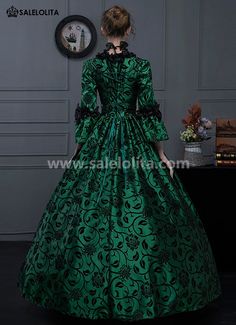 Women Green Victorian Ball Gown Renaissance Gothic Dress Condition: Brand New  Color:Blue/Wine Red/Green  Material: This dress made of High Quality Brocade, soft,smooth and comfortable to wear  Sleeve Length: Long Flare Sleeve  Dresses Length:Floor-Length  Neckline:  Square Collar  Decoration: Ruffles + Lace  Package Includes:  Dress    The length of skirt about 45 inches (114 cm) long from waist to hem regardless of size. This dress is pictured with a 6-hoop skirt Petticoat underneath to a Elegant Long Sleeve Costume Dress, Fitted Green A-line Gown, Vintage Wedding Dress For Winter, Green Ball Gown Maxi Dress, Green Vintage Winter Dress, Vintage Green Winter Dresses, Vintage Long Sleeve Gown For Banquet, Winter Evening Floor-length Gown, Elegant Long Sleeve Gown For Costume Party